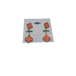 Gold & Pink Flower Drop Earrings With Stud Backings